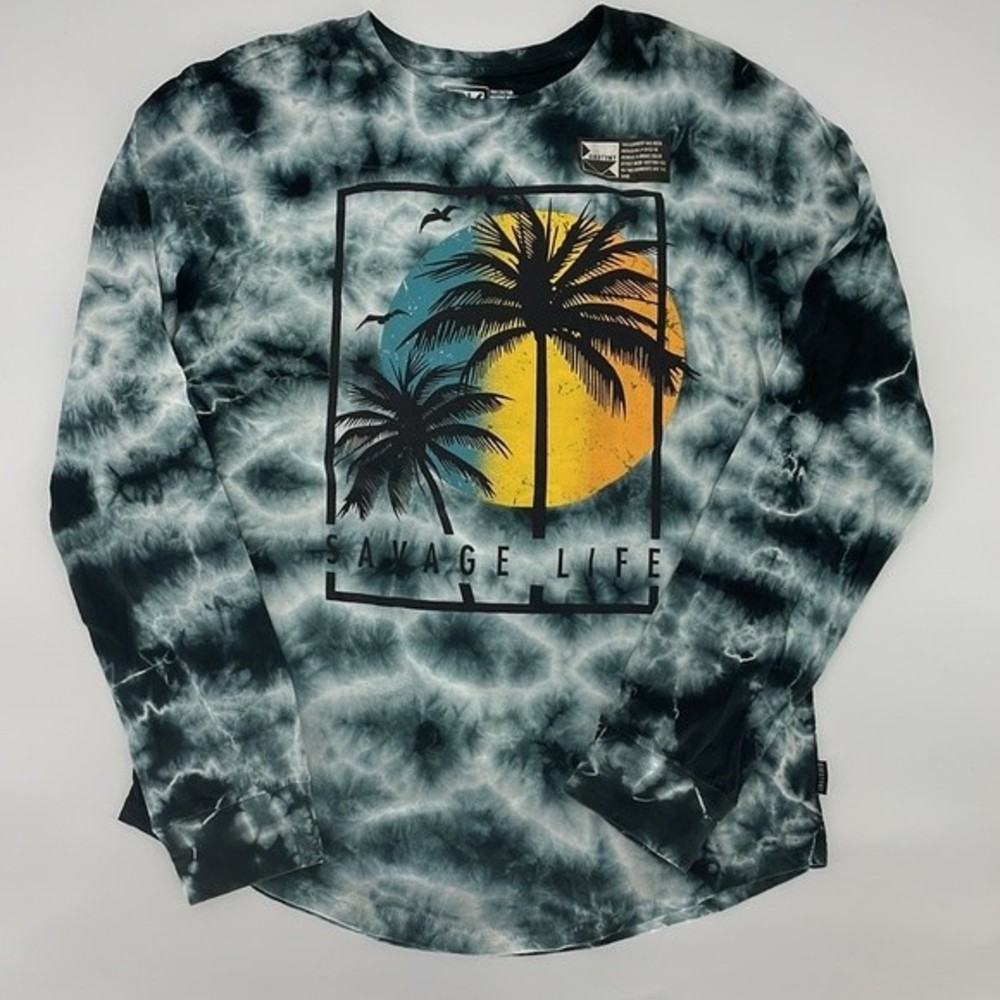 NWT DIKOTOMY savage life sunset palm trees shirt white & black men's size M